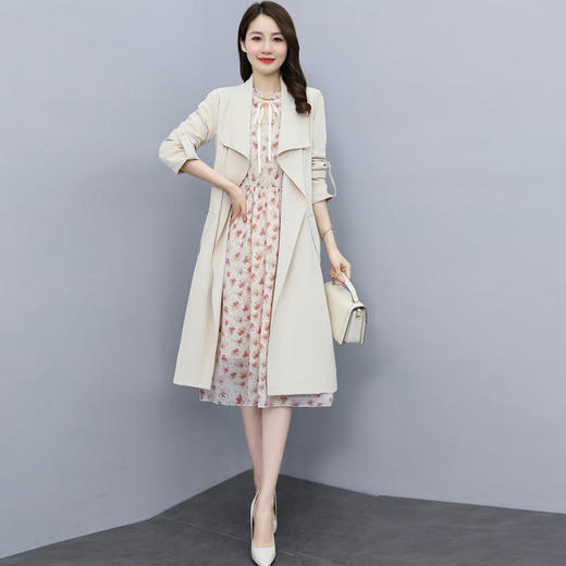 韩版修身系带女式风衣 配连衣裙HR-XPH1395 商品图1