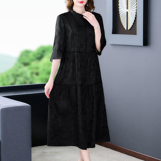 阔太太气质香云纱连衣裙2022夏季新款中老年妈妈装宽松显瘦长裙YT-9107 商品图1