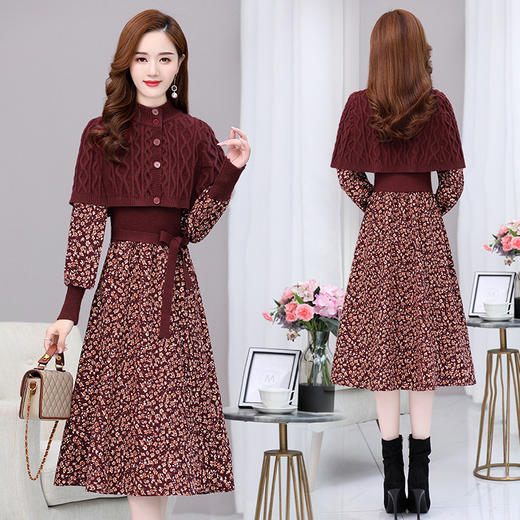 YWE WX4269优雅碎花针织两件套连衣裙 商品图3