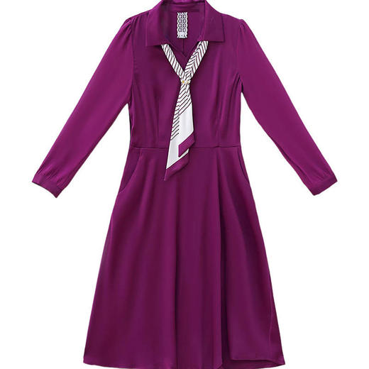 LRX-YPB10-Y新款优雅气质修身翻领长袖中长款连衣裙 商品图4