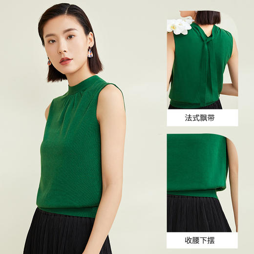 玳莎法式飘带领针织衫别致女无袖套头软糯背心上衣  CC33002 商品图1