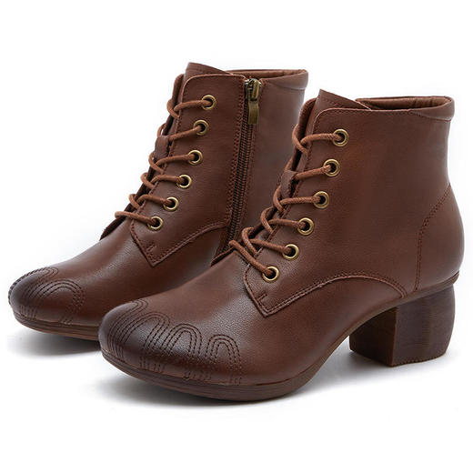 中国风民族风粗跟真皮舒适简约风学院风百搭时尚女式单靴ZY-2013-6 商品图4