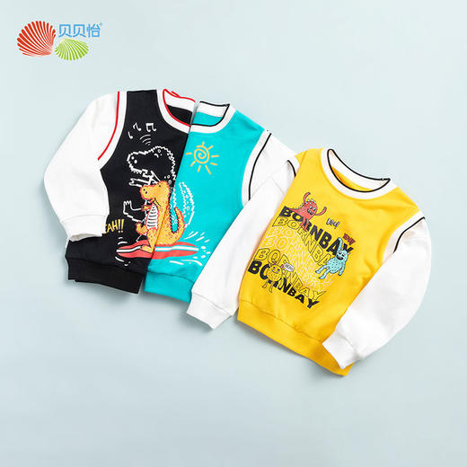 贝贝怡童装男童假两件卫衣洋气新款中大童装上衣内搭儿童潮流 商品图11