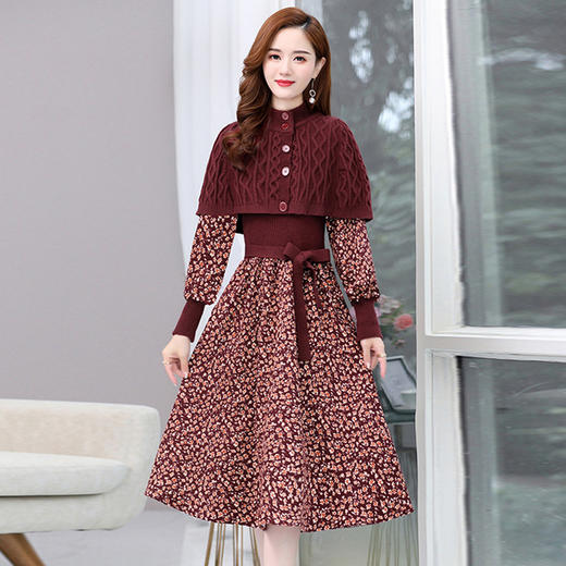 YWE WX4269优雅碎花针织两件套连衣裙 商品图0