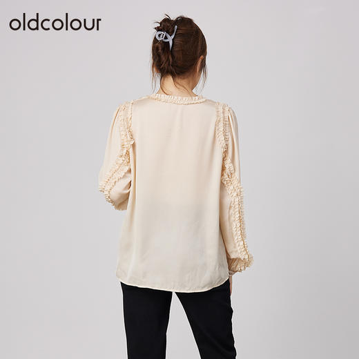 oldcolour2021秋季商场同款V领荷叶边气质衬衫女N31013163 商品图2