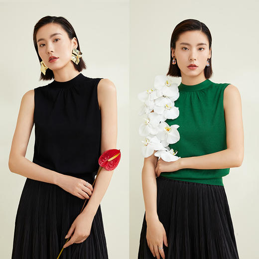 玳莎法式飘带领针织衫别致女无袖套头软糯背心上衣  CC33002 商品图2