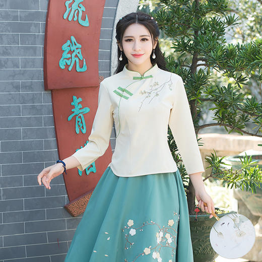 民族风绣花立领盘扣七分袖茶艺服套装  XY-A875 商品图5