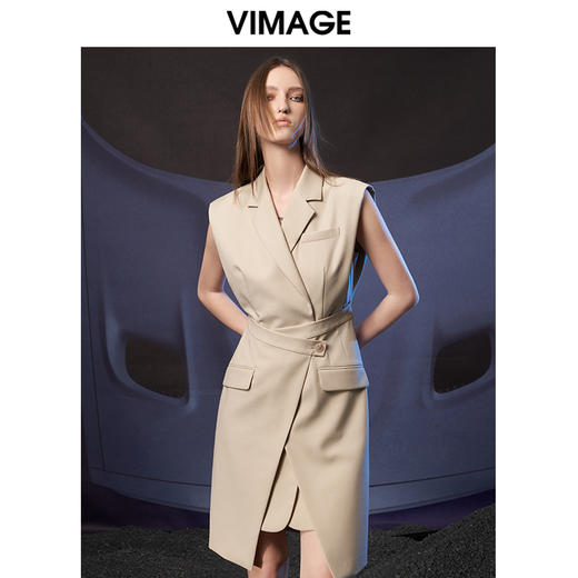 VIMAGE纬漫纪秋季新款V领无袖百搭显瘦不规则连衣裙V1807431 商品图2
