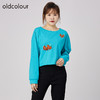 oldcolour春秋季商场同款刺绣上衣宽松长袖休闲T恤女N31023137 商品缩略图1