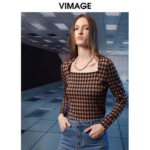 VIMAGE纬漫纪秋季新款时尚显瘦方领小上衣V1813425 商品图3