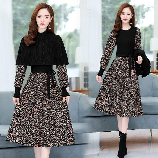 YWE WX4269优雅碎花针织两件套连衣裙 商品图2