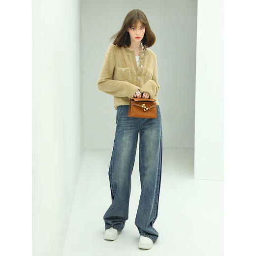 COCOBELLA拼色水洗直筒牛仔裤女秋撞色高腰休闲裤宽松阔腿裤DN26 商品图2