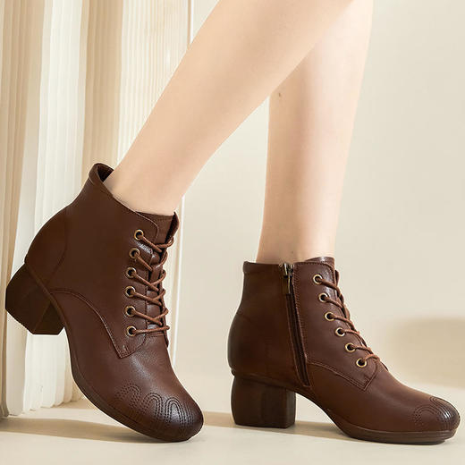 中国风民族风粗跟真皮舒适简约风学院风百搭时尚女式单靴ZY-2013-6 商品图3