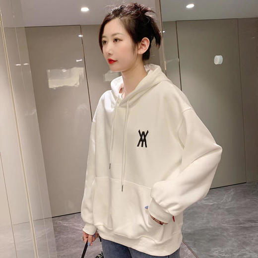 白色卫衣春秋女2022宽松百搭韩版上衣外套设计感小众连帽纯色卫衣FX-2237 商品图2