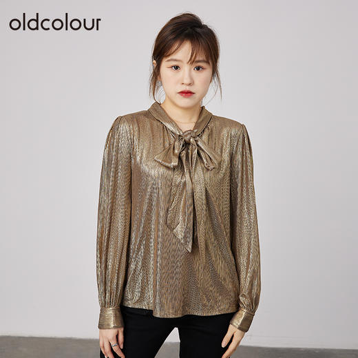 oldcolour2021秋季商场同款宽松显瘦金色蝴蝶结衬衫女N31013160 商品图1