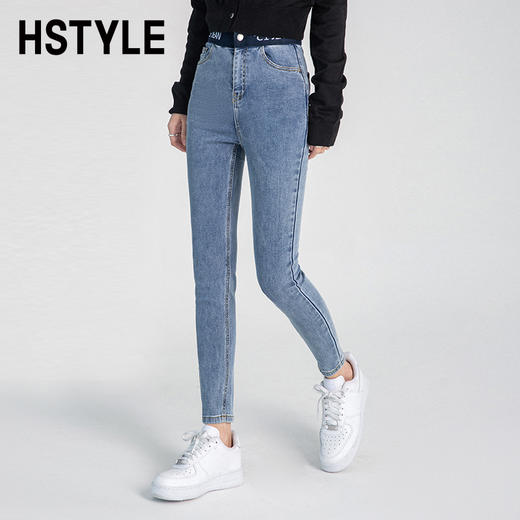 韩都衣舍2022秋冬新款黑科技小脚高腰铅笔裤休闲显瘦时尚牛仔裤女DU9796 商品图0