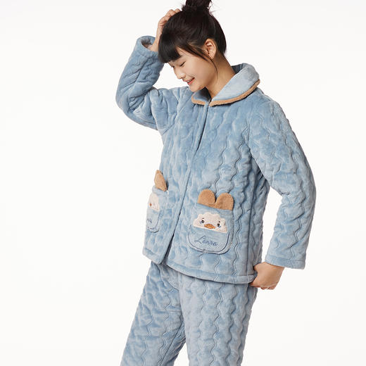 都市丽人生活家居女士加厚夹棉套装法兰绒夹棉加厚家居服长袖睡衣LH21H6 商品图1