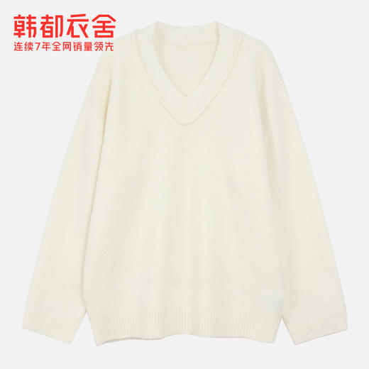 韩都衣舍outlets冬装新款宽松V领毛衣女上衣套头针织衫WZCQ9721 商品图4