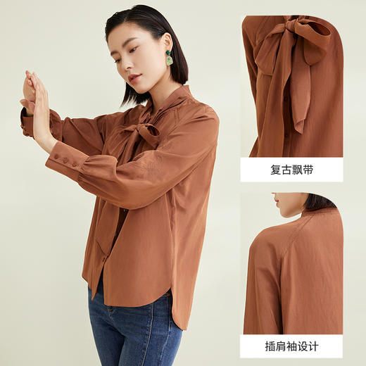 玳莎15mm丝棉纺插肩袖衬衫上衣女秋季 宽松显瘦高级感绣花飘带领衬衣  CC31315 商品图1