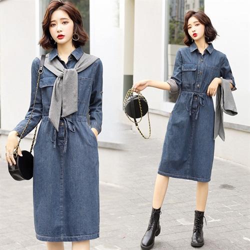 时尚气质，韩版休身显瘦牛仔收腰连衣裙HR-XMYR8092 商品图3
