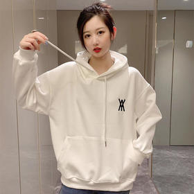 白色卫衣春秋女2022宽松百搭韩版上衣外套设计感小众连帽纯色卫衣FX-2237