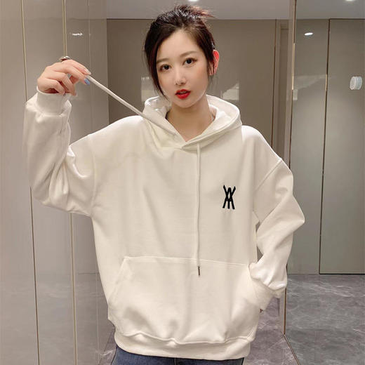 白色卫衣春秋女2022宽松百搭韩版上衣外套设计感小众连帽纯色卫衣FX-2237 商品图0