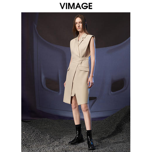 VIMAGE纬漫纪秋季新款V领无袖百搭显瘦不规则连衣裙V1807431 商品图3