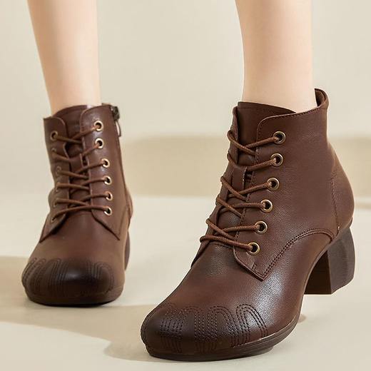 中国风民族风粗跟真皮舒适简约风学院风百搭时尚女式单靴ZY-2013-6 商品图2