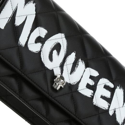 ALEXANDER MCQUEEN 亚历山大.麦昆 女士绗缝纳帕皮革 McQueen 涂鸦印花中号骷髅包 黑色 630266 DYT20 1080 商品图2