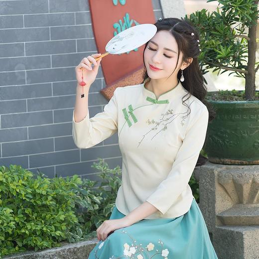 民族风绣花立领盘扣七分袖茶艺服套装  XY-A875 商品图1