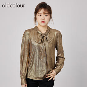 oldcolour2021秋季商场同款宽松显瘦金色蝴蝶结衬衫女N31013160