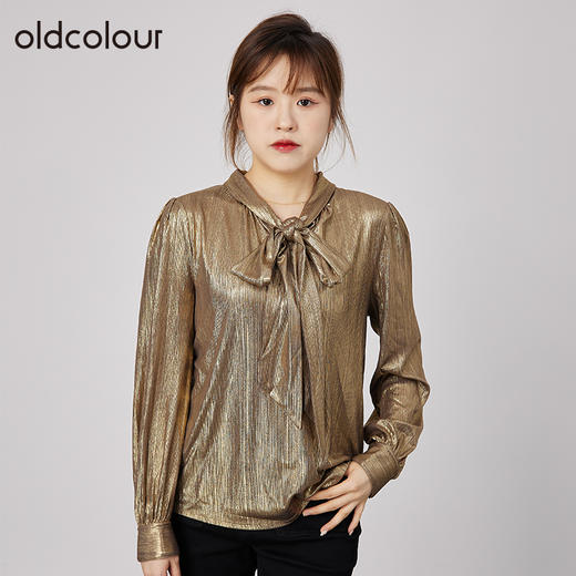 oldcolour2021秋季商场同款宽松显瘦金色蝴蝶结衬衫女N31013160 商品图0