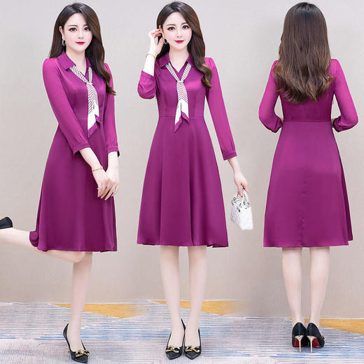 LRX-YPB10-Y新款优雅气质修身翻领长袖中长款连衣裙 商品图2