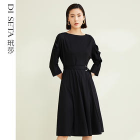 玳莎荷叶边连肩袖连衣裙秋装收腰显瘦通勤时尚中长款裙子   CC35302