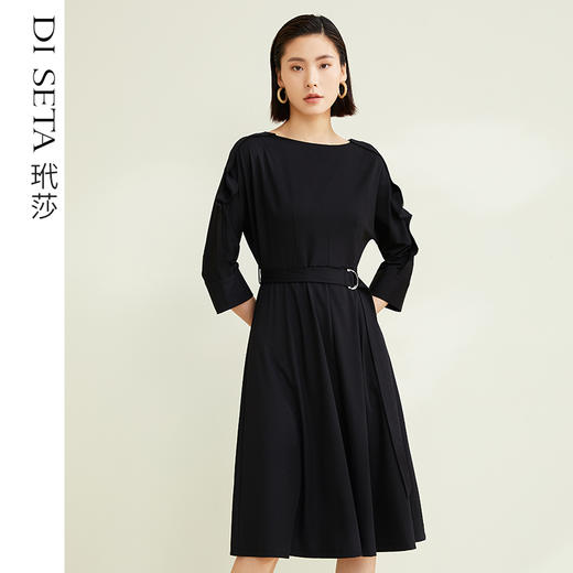 玳莎荷叶边连肩袖连衣裙秋装收腰显瘦通勤时尚中长款裙子   CC35302 商品图0