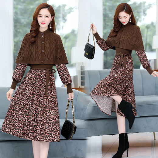 YWE WX4269优雅碎花针织两件套连衣裙 商品图1