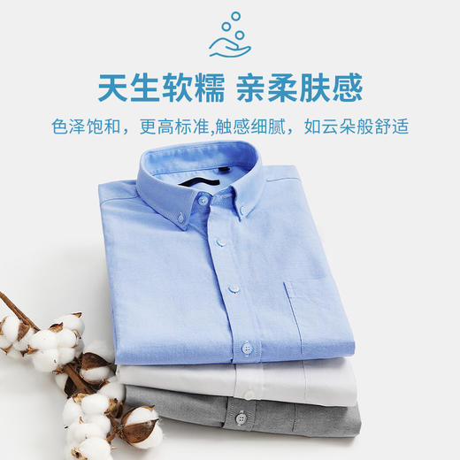 圣得西牛津纺衬衫男长袖秋季新款休闲纯棉韩版百搭简约白衬衣2950954006 商品图1