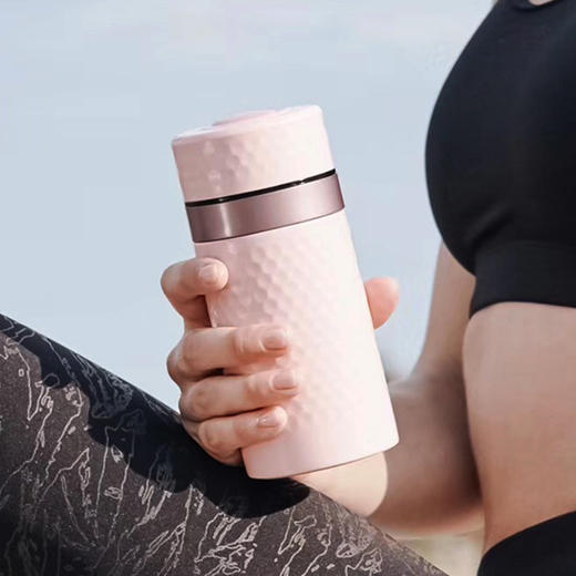乾唐轩活瓷小金石保温杯女双层陶瓷内胆创意迷你随身便携带盖水杯樱花粉220ML 商品图1