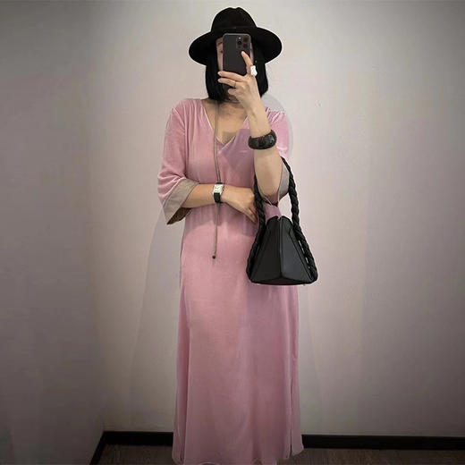 KDS-8916真丝绒连衣裙新款香云纱桑蚕丝高贵真丝绒宽松中长裙遮肚子 商品图3