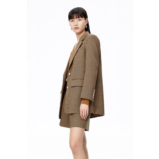 NEELLY纳俪商场同款复古格纹西装外套女撞色袖设计感毛呢上衣时尚N22092W01155 商品图4