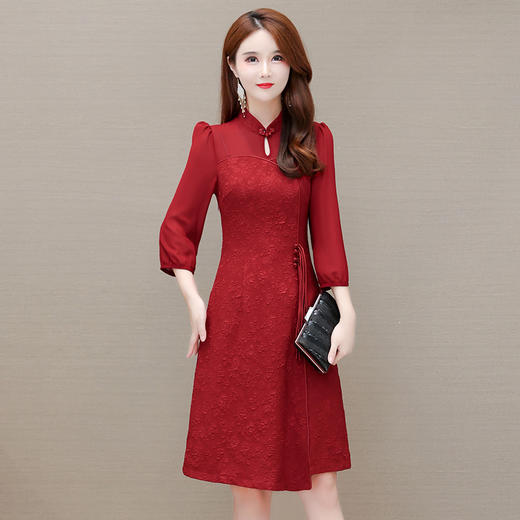 YWE PB202洋气时尚贵夫人七分袖改良版旗袍裙 商品图0