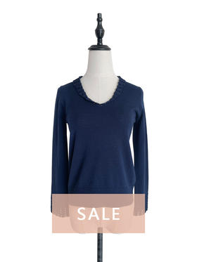 TYNVIE 镂空钩花拼接羊绒羊毛套头衫