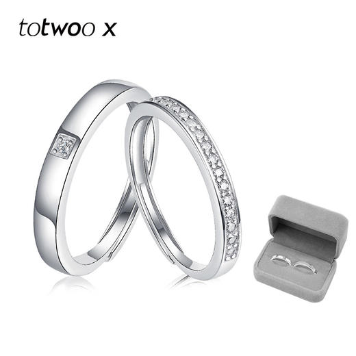 totwoo x 共度余生情侣对戒925纯银莫桑石戒指结婚求婚开口戒可调节 商品图9