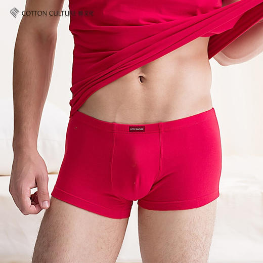 棉文化男士平角裤透气纯棉宽松平角内裤 红色中号 商品图3