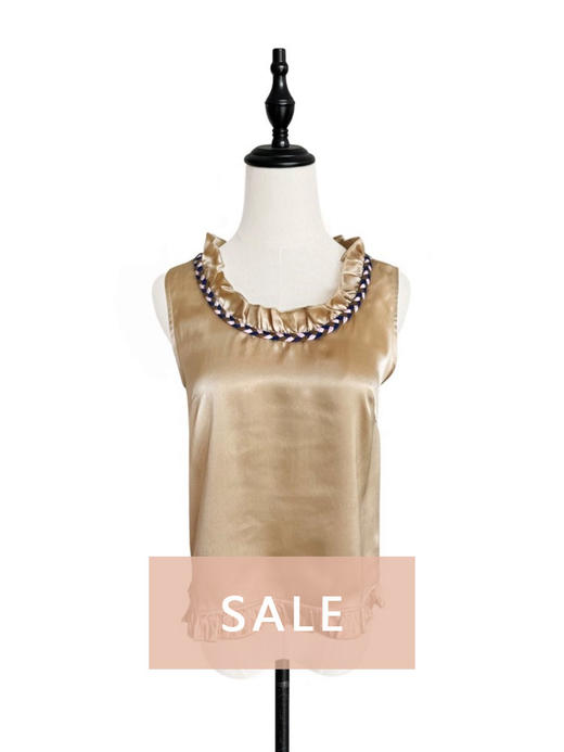 TYNVIE 领圈编织装饰无袖上衣 - 卡其色 商品图0