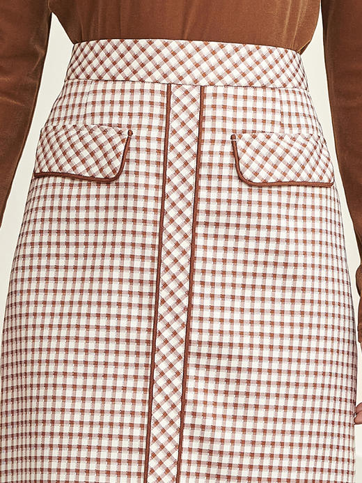 剩S/M/L/XL 米思阳2026春季新款时尚洋气焦糖色格子半身裙提花直筒半截裙2181 商品图4