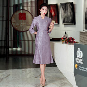 WD-WZ385高端大气喜婆婆旗袍大码鱼尾裙气质礼服高贵结婚订婚秋装