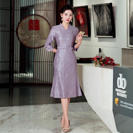 WD-WZ385高端大气喜婆婆旗袍大码鱼尾裙气质礼服高贵结婚订婚秋装 商品图0