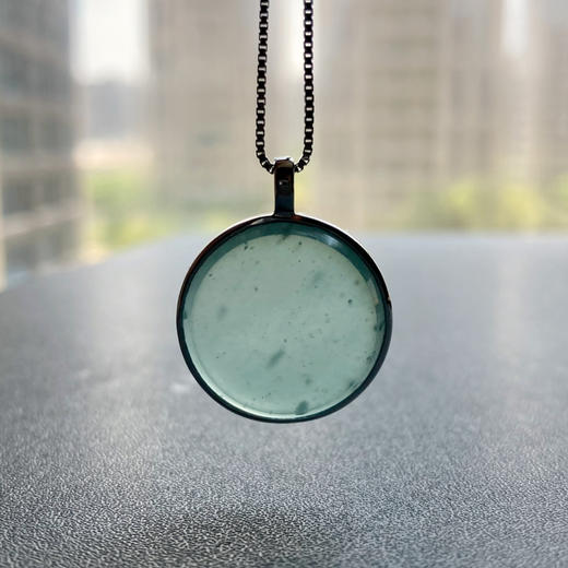 高冰种蓝水翡翠平安无事牌圆牌18k白金镶嵌 商品图9