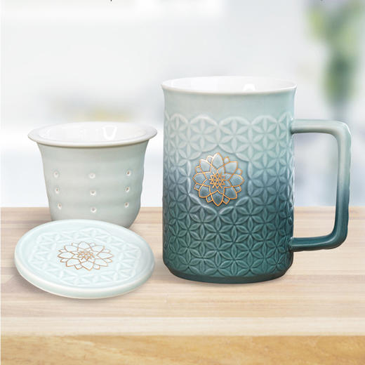 乾唐轩活瓷生命之花三件杯无光黑460ML 商品图3